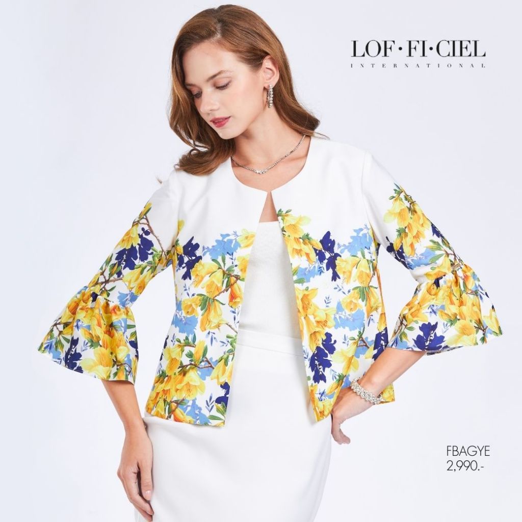 LOF-FI-CIEL แจ็คเก็ตแขนสามส่วน Daylily สีเหลือง พื้นขาว FBAGYE