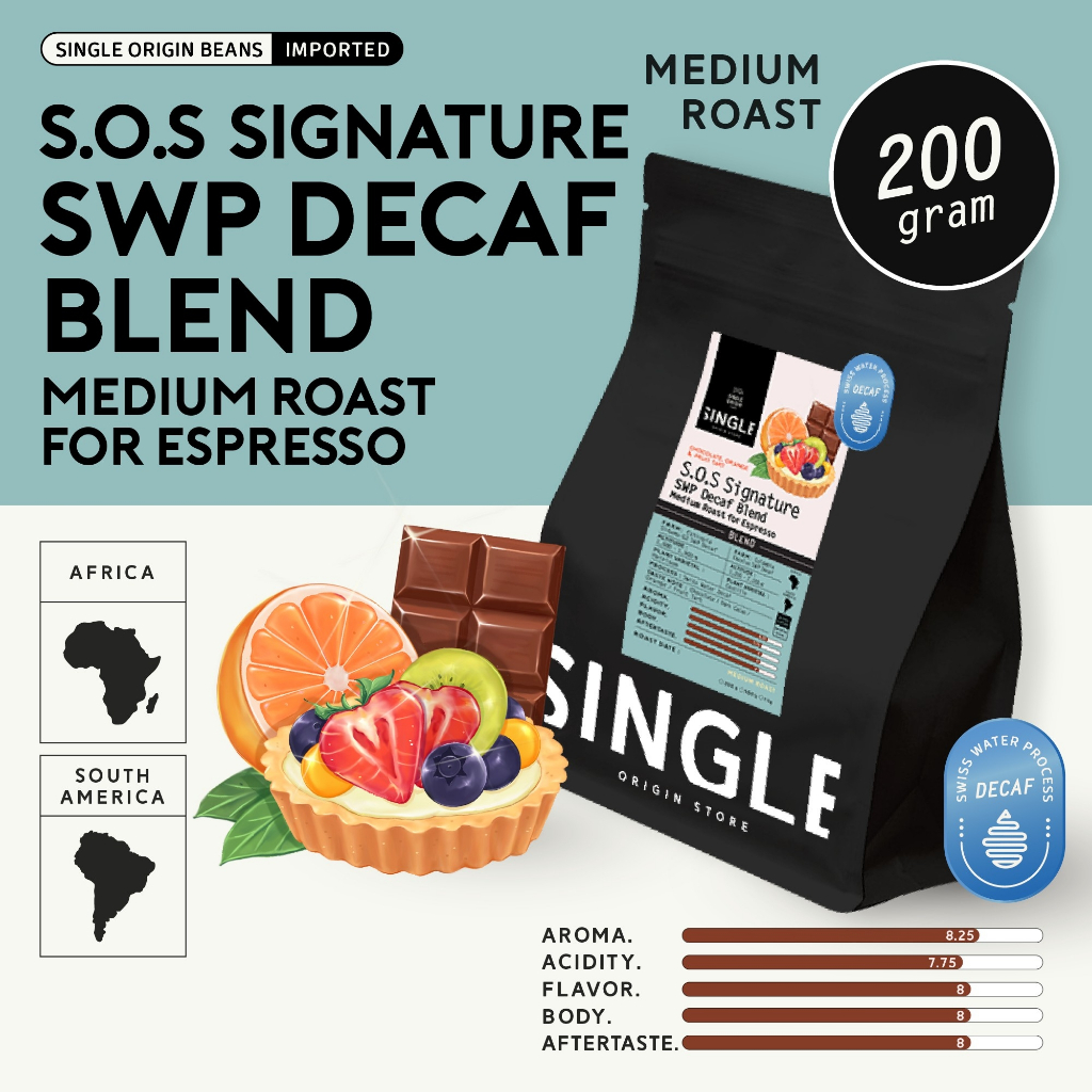 เมล็ดกาแฟคั่วกลาง Signature Decaf SWP Blend (Colombia/Ethiopia - Medium Roast)