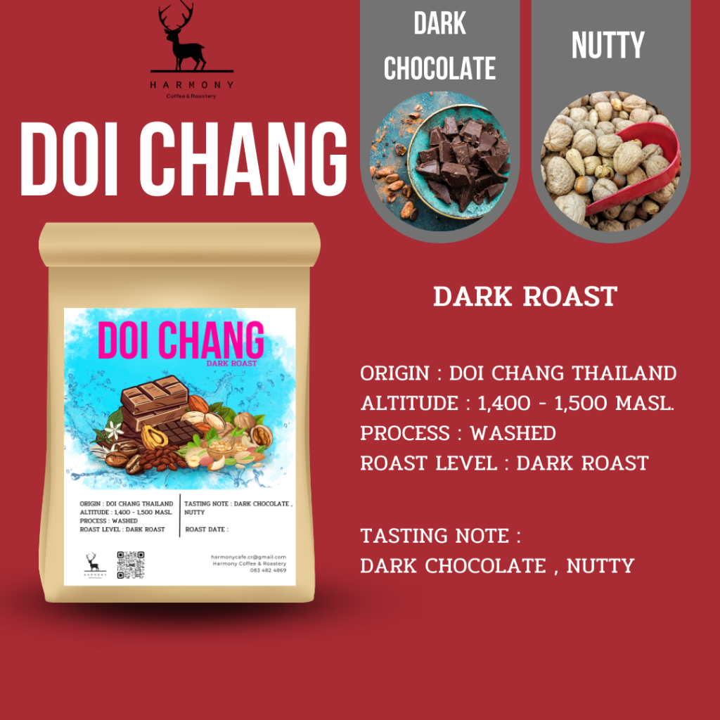 Doi Chang Chiang Rai เมล็ดกาแฟดอยช้างคั่วเข้ม : ฮาร์โมนี่ เมล็ดกาแฟคั่วเข้ม ดอยช้าง