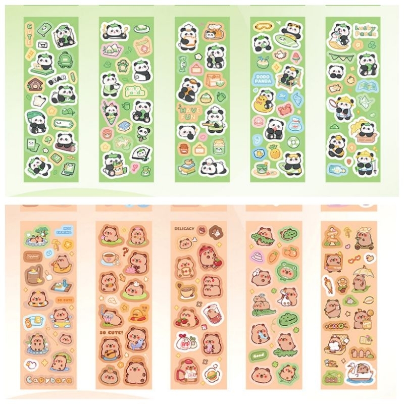 L070 สติกเกอร์ลายคาปิบาร่า และหมีแพนด้า ขนาด 15×5.2 ซม. สุ่มลาย พร้อมส่งจากไทย (ขั้นต่ำ 10 แผ่น)