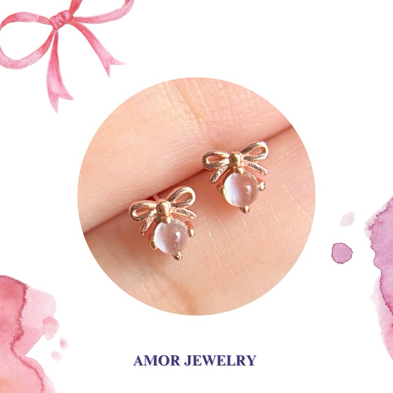 ต่างหูเงินแท้ 925 ฝังพลอยมุกดาหารหรือมูนสโตน(Moonstone) 1ในพลอยมงคลพลอยนพเก้า ดีไซน์น่ารัก