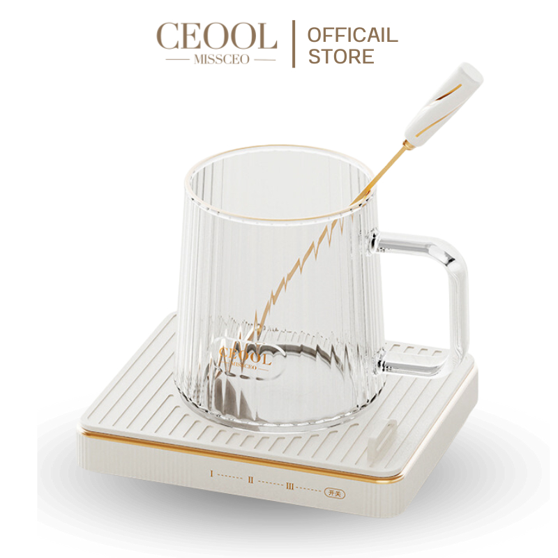 CEOOL แก้วชงกาแฟ ชุดเครื่องอุ่นร้อนพร้อมแก้วและฝาปิด แก้วอุ่นร้อน ตัวเครื่องจะรักษาอุณหภูมิความร้อนอยู่ที่ 50-55องศา