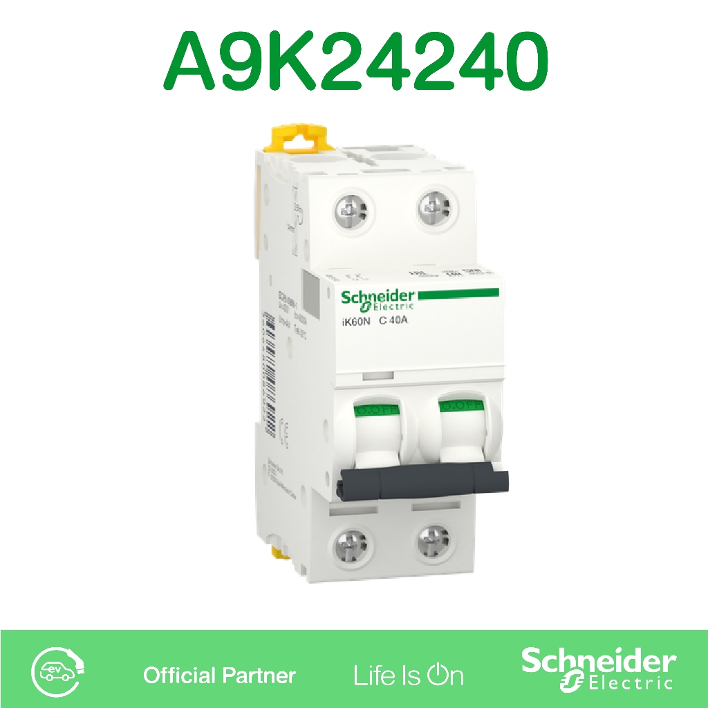 Schneider เซอร์กิตเบรกเกอร์ MCB 2Pole 40A 6kA C-Curve - รุ่น Acti9 iK60N A9K24240 - Circuit Breaker