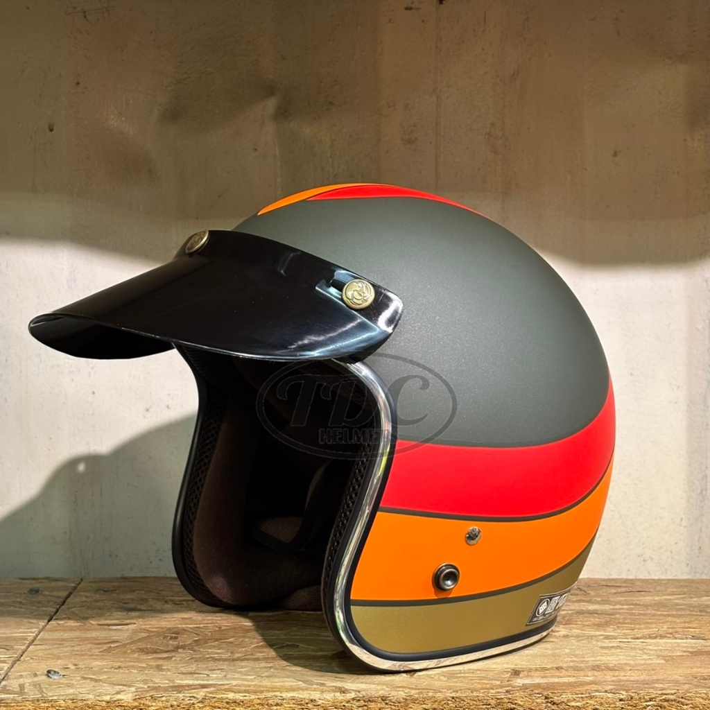 TDC helmet LUNA หมวกกันน็อคเปิดหน้า คลาสสิค ถอดซัก เลือกไซส์ได้ สีขี้ม้าด้าน แดงส้มทอง