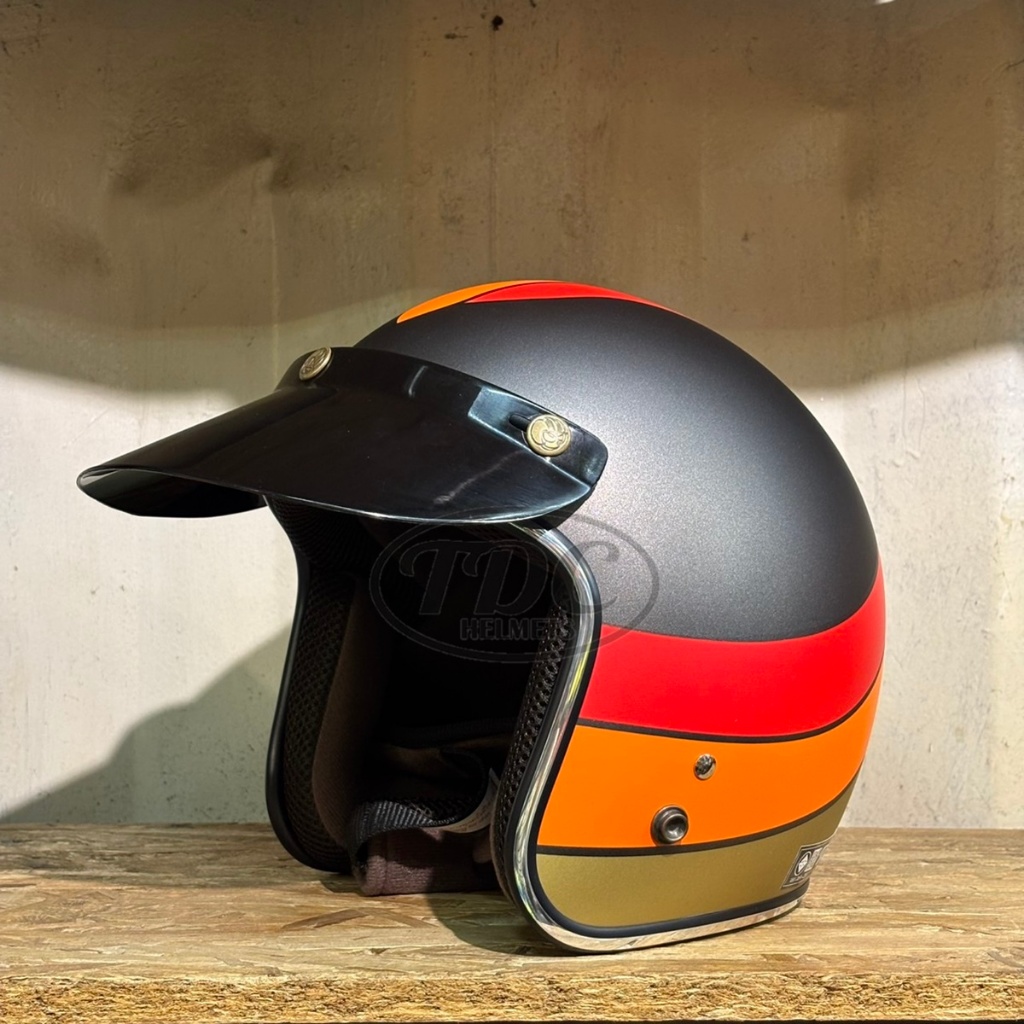 TDC helmet LUNA หมวกกันน็อคเปิดหน้า คลาสสิค ถอดซัก เลือกไซส์ได้ สีเทาด้าน แดงส้มทอง