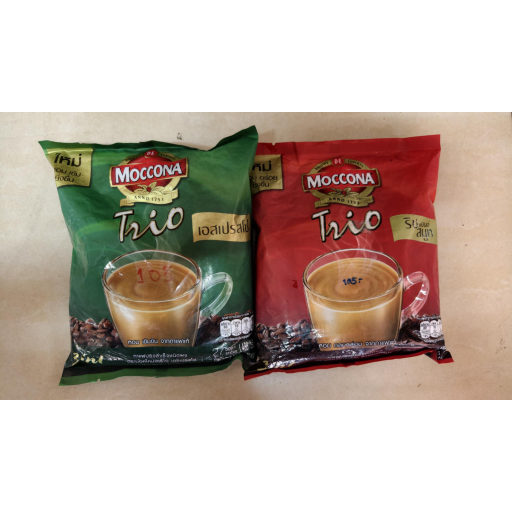 BBF 28/02/2026 มอคโคน่า Moccona ทรีโอ กาแฟปรุงสำเร็จชนิดผง 3อิน1 เอสเปรสโซ่ แพ็ค 27
