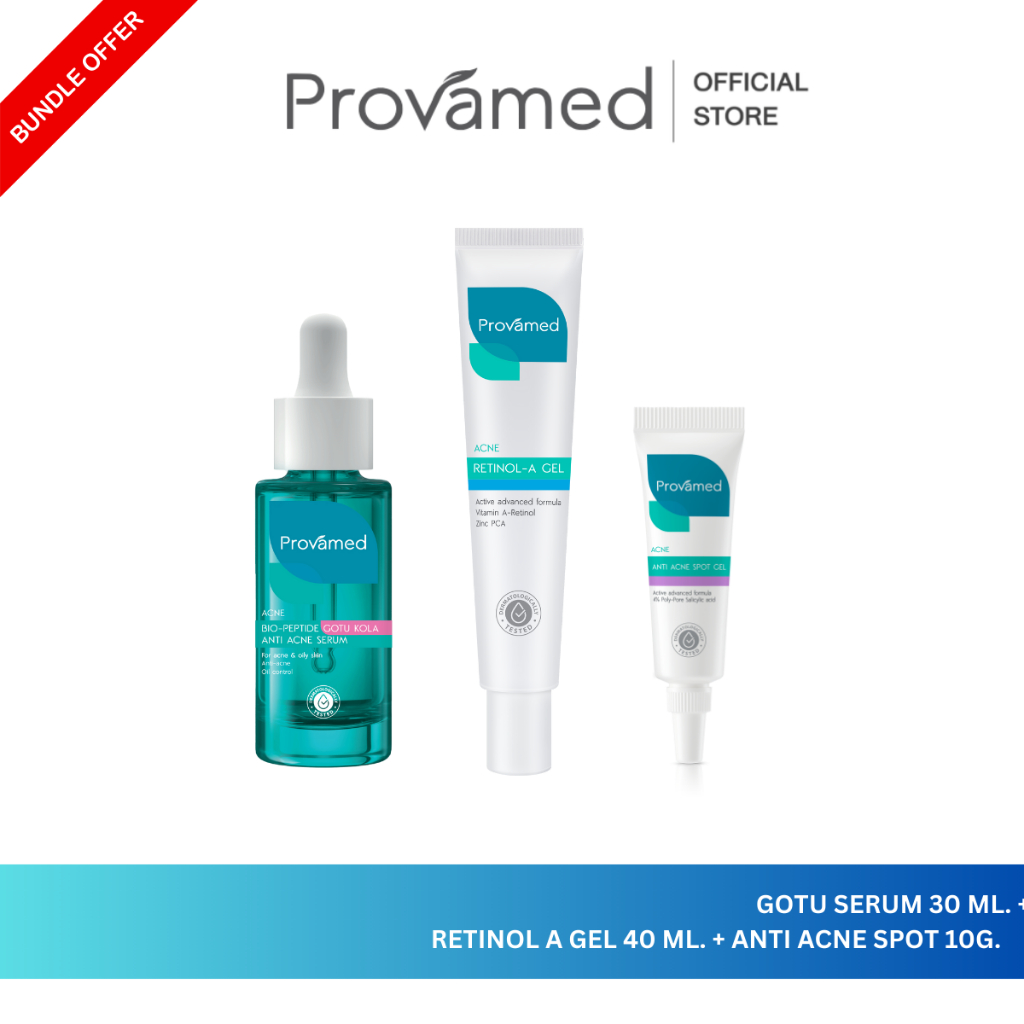 [ACNE SET] PROVAMED GOTU SERUM 30 ML, RETINOL A GEL 40 ML, ANTI ACNE SPOT 10 G