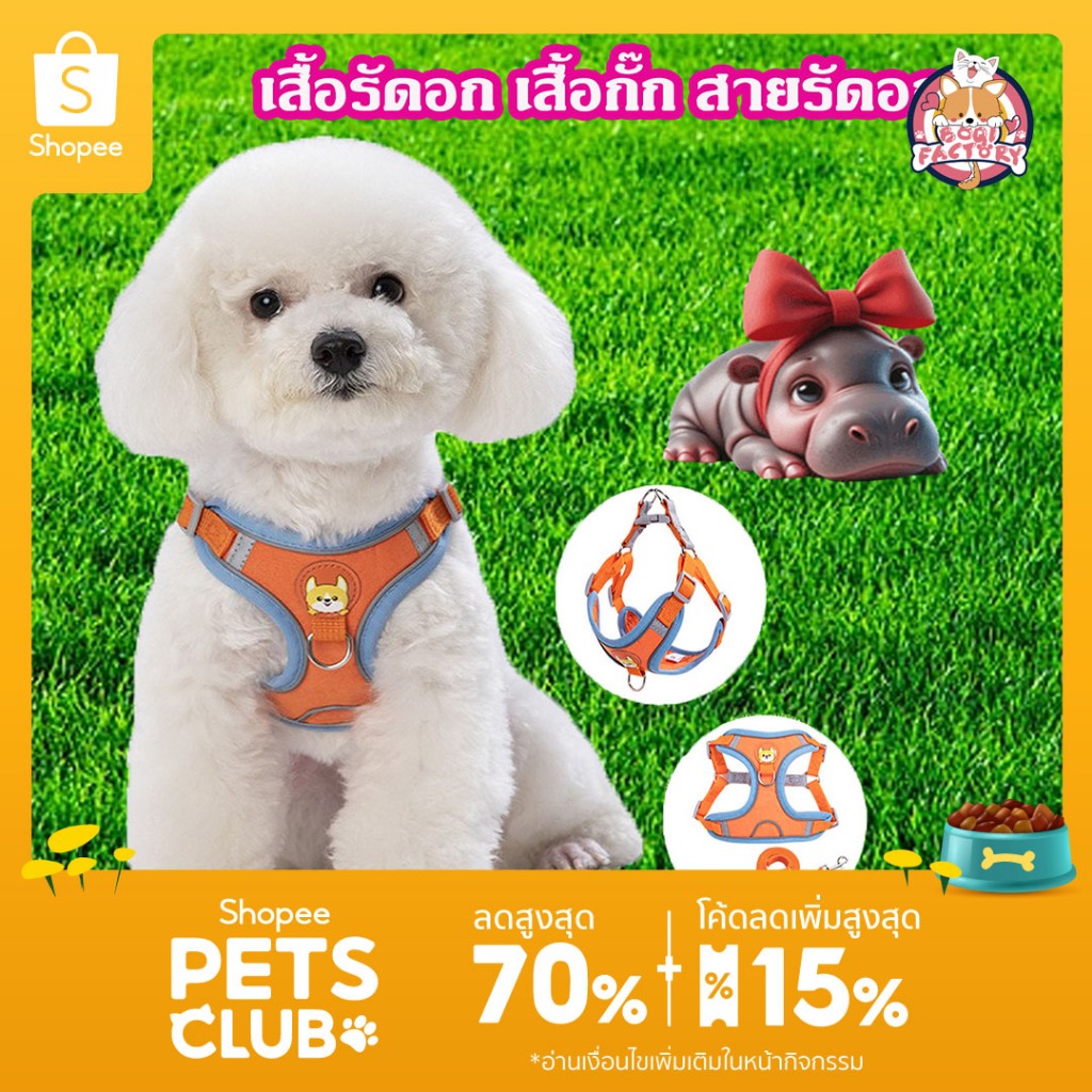 Boqi Factory เสื้อรัดอก เสื้อกั๊ก สายรัดอก ชุดรัดอก สุนัข หมา แมว พร้อมสายจูง แบบสวมใส่ง่าย มีหลายสี พร้อมส่ง X13