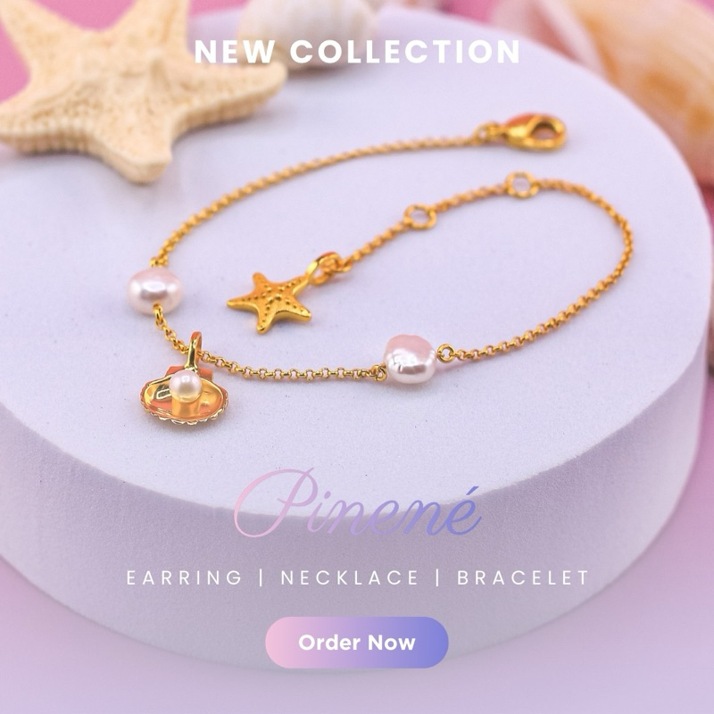 Pinené สร้อยข้อมือมุกบาร็อคแท้เคลือบทอง 24K