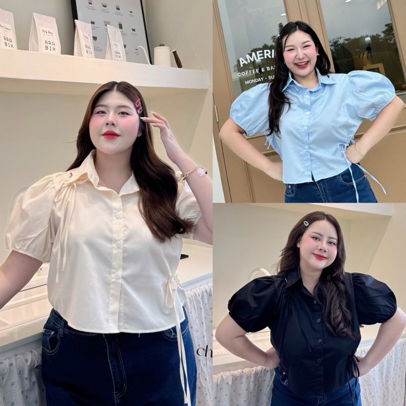 เสื้อเชิ้ตสาวอวบ เชิ้ตครอป ไซซ์ใหญ่ อก38-50นิ้ว Plussize เสื้อสาวอวบ