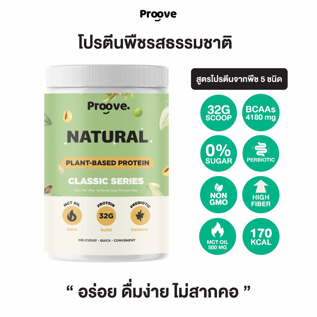 Proove โปรตีนพืช ช่วยเผาผลาญ อร่อย ดื่มง่าย รสธรรมชาติ โปรตีนสูง ไม่มีน้ำตาล แคลต่ำ