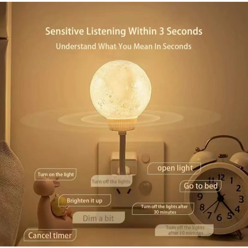 Moon Night Light โคมไฟแสงจันทร์ยามค่ำคืน รูปพระจันทร์ ไฟ LED USB สามารถควบคุมด้วยเสียง สินค้าพร้อมจัดส่ง