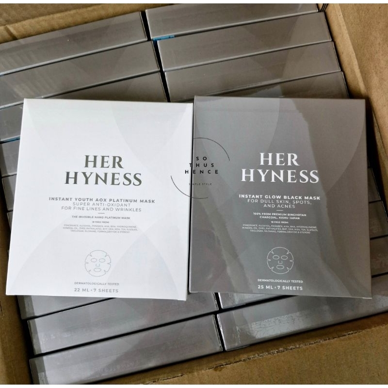 แท้จาก King Power มาส์กชีท HER HYNESS Instant Glow Black/Youth Aox Platinum Mask Box (7 แผ่น)