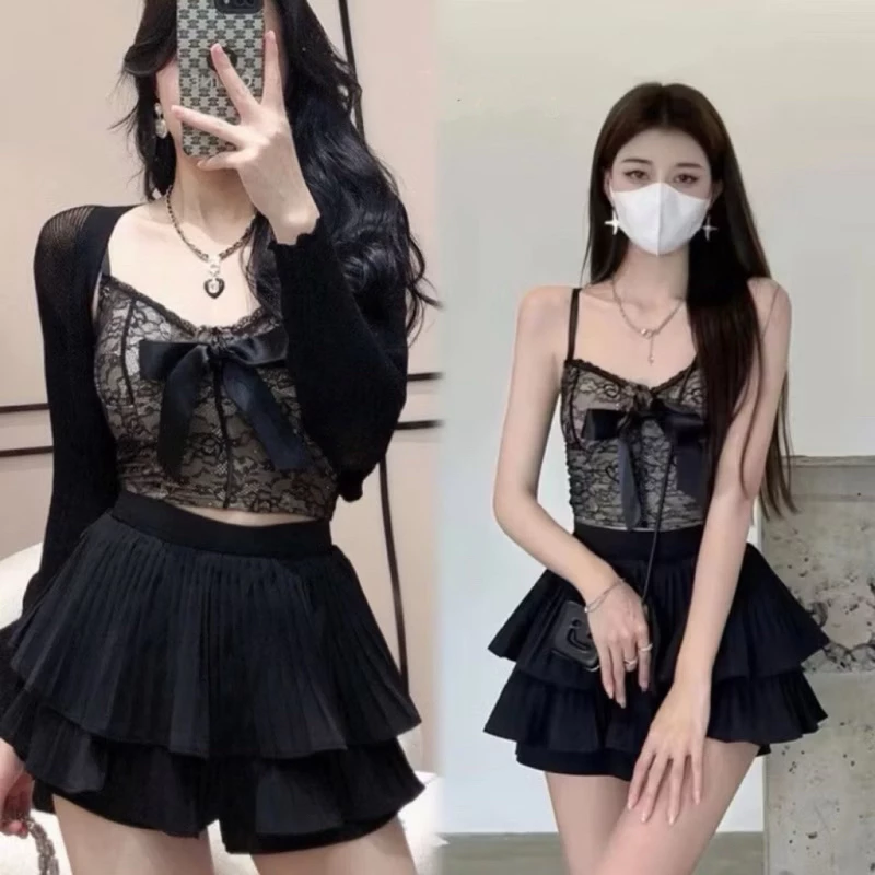 Cherry✨พร้อมส่ง✨เสื้อเซ็ท2ชิ้น ชุดsexy ชุดเจ้าหญิง เสื้อสายเดี่ยว+กระโปรงสั้น ชุดไปทะเล มีฟองน้ำ น่ารักเซ็กซี่เบาๆ