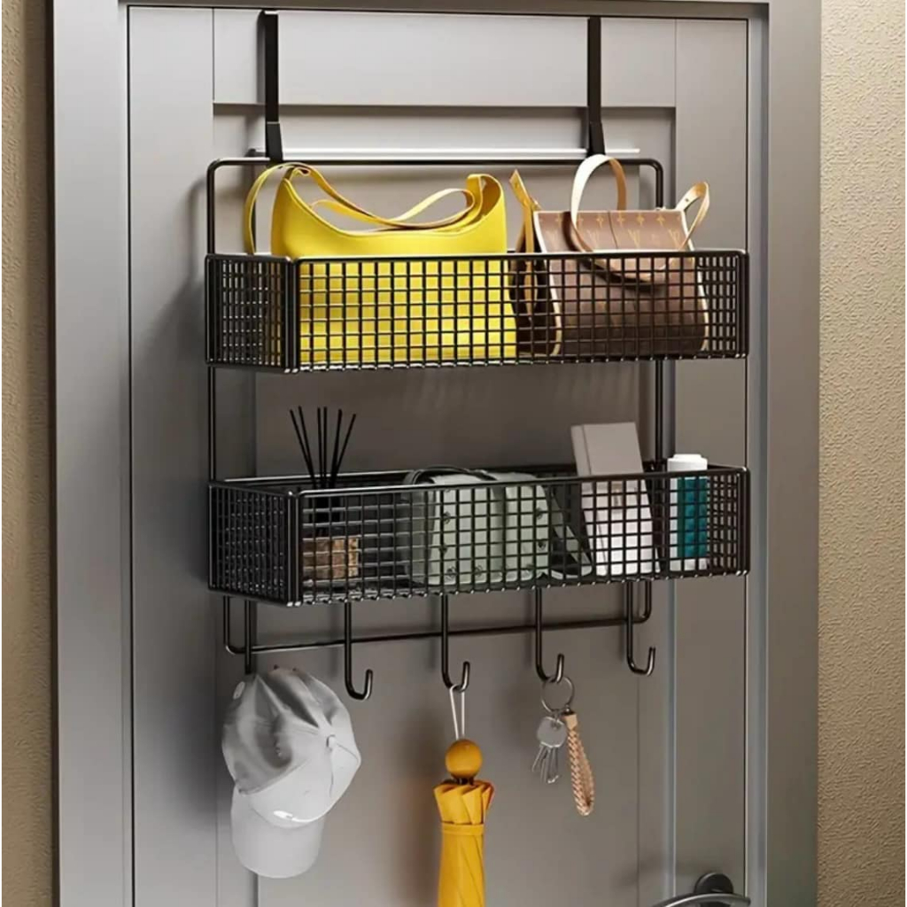 [พร้อมส่ง][ส่งด่วน] ชั้นแขวน ไม่เจาะผนัง ที่แขวนของหลังบานประตู ชั้นวางโลหะ แขวนของ ชั้นวางของ กว้าง 26 cm สูง 44 cm