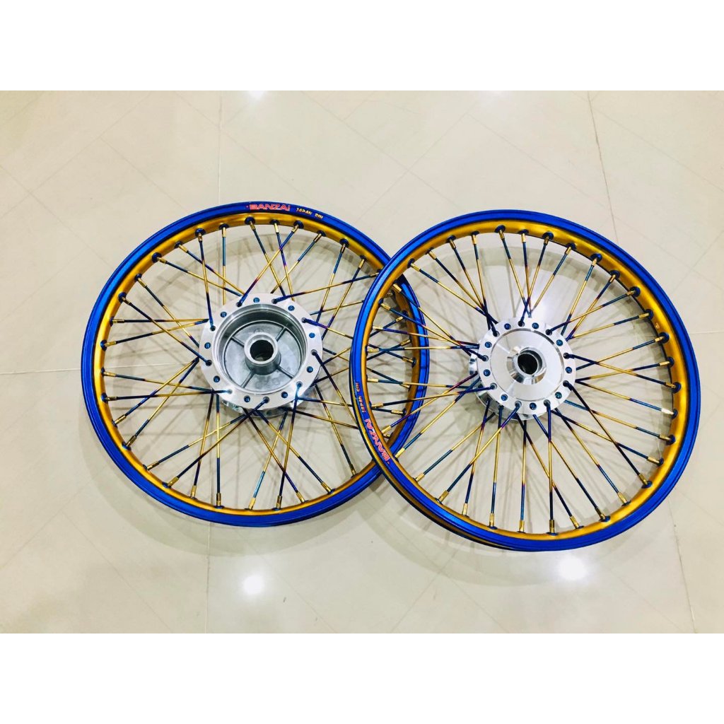 ชุดล้อพร้อมสานทูโทนไทเททองพร้อมสานขอบล้อบันไซ BANZAI 1คู่แท้ รุ่น เวฟ110 i เวฟ110 i new-เวฟ125 i ปลา