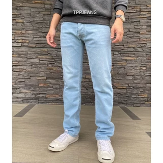 JEANSEXPRESS Stretch Denim กางเกงยีนส์ชายทรงกระบอก ผ้ายืด สีบลูฟอกซีด เป้ากระดุม ผ้านิ่มใส่สบาย Size 28-36