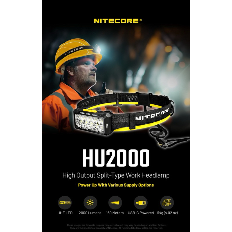 ไฟฉายคาดหัว Nitecore HU2000 Lightweight Split-Type Industrial Headlamp : สินค้ารับประกัน 3 ปี