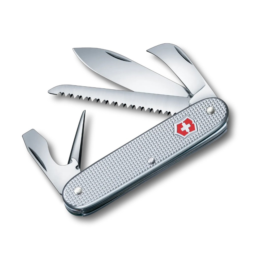 Victorinox Swiss Army 7 Alox - Medium Pocket Knife with Ribbed Scales (0.8150.26) Silver | มีดพับ มีดพก มีดสวิส