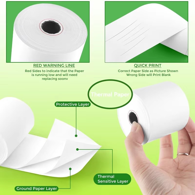 SJPACK 57X50 มม. ม้วนกระดาษความร้อนสำหรับเครื่องลงทะเบียนเงินสด POS กระดาษความร้อนม้วนสีขาว - รูปที่ 4