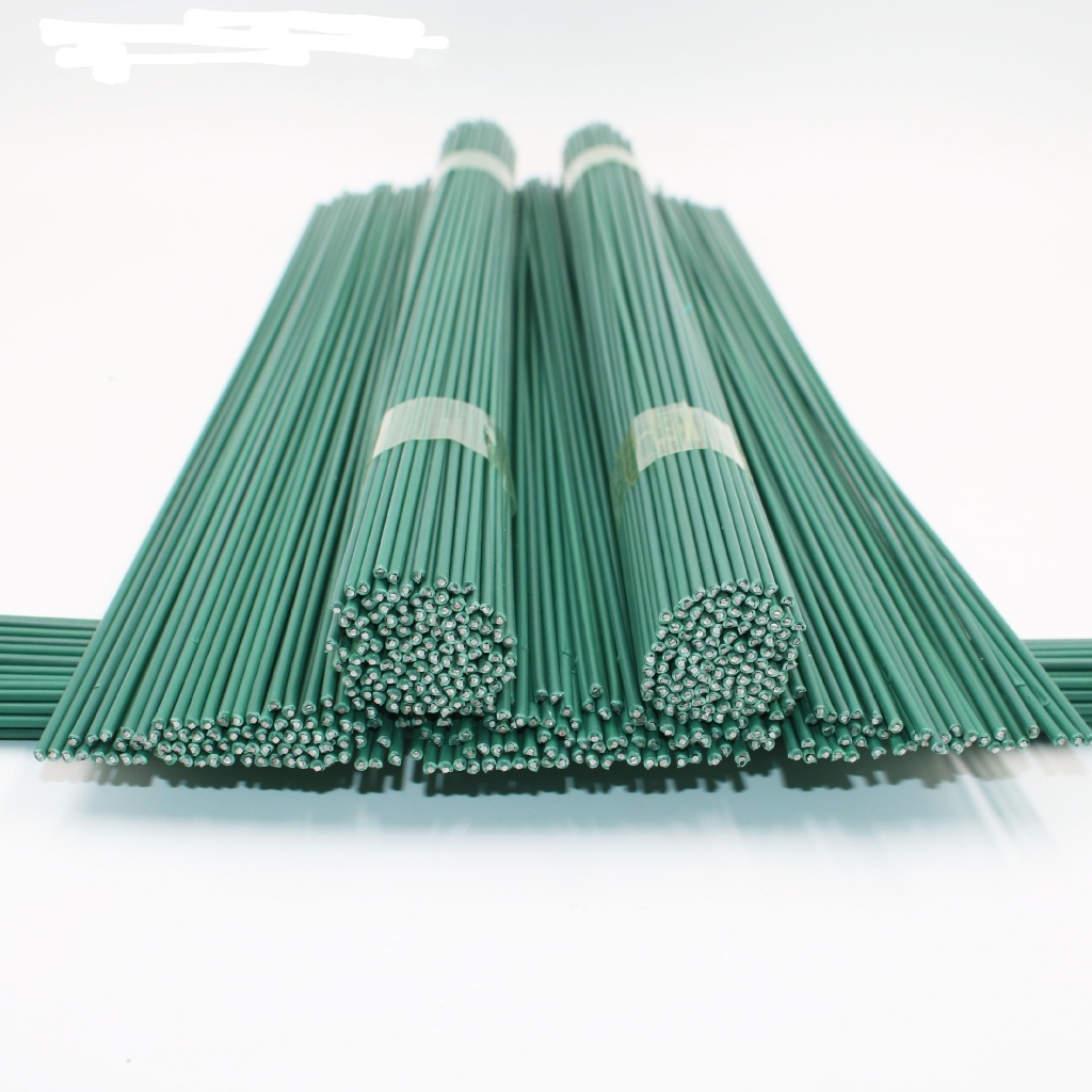 ก้านดอกไม้ห่อพลาสติก Chenille, สาขาดอกไม้จำลองทำด้วยมือ DIY, อุปกรณ์เสริมช่อดอกไม้, ลวดสีเขียว/เหล็ก