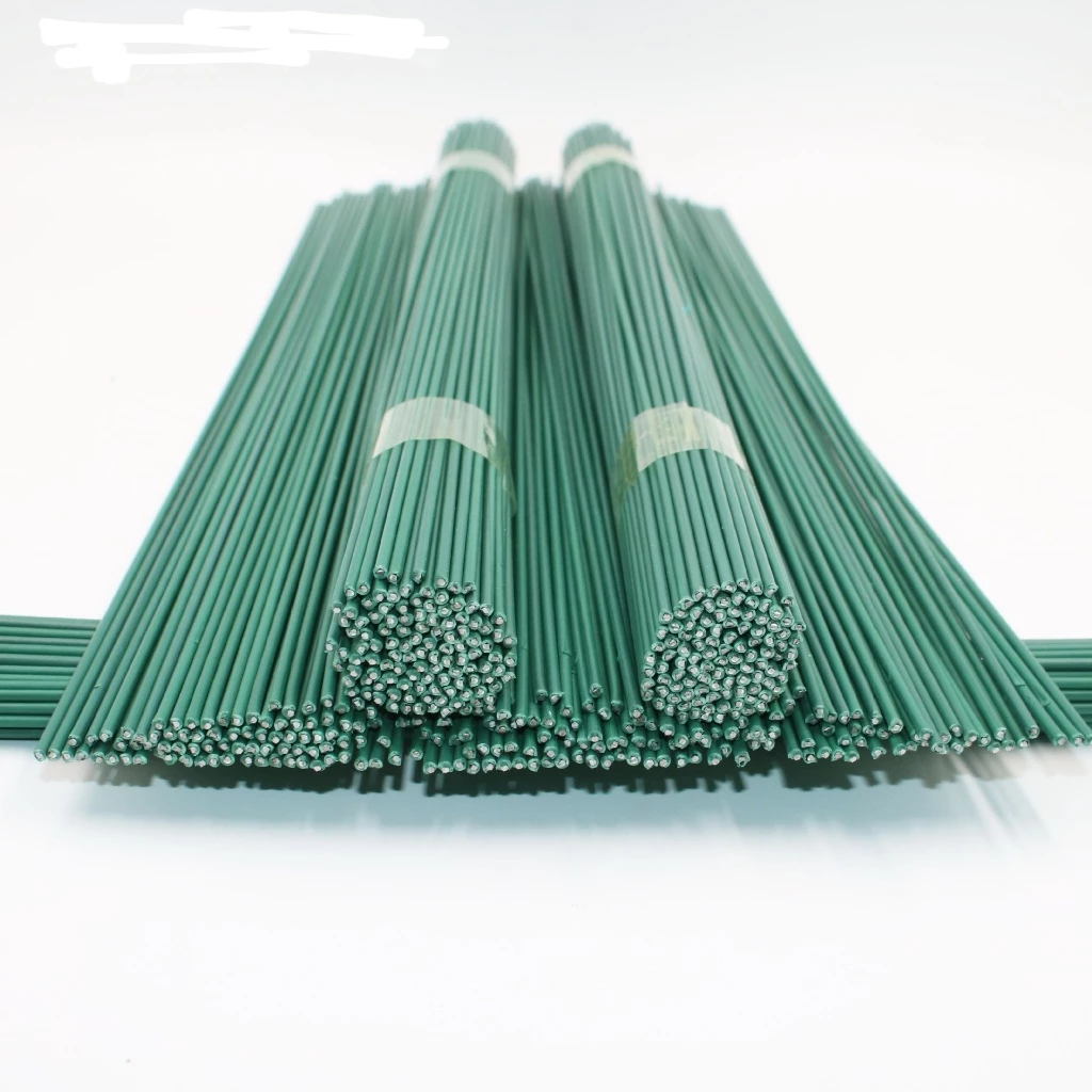 ก้านดอกไม้ห่อพลาสติก Chenille, สาขาดอกไม้จำลองทำด้วยมือ DIY, อุปกรณ์เสริมช่อดอกไม้, ลวดสีเขียว/เหล็ก
