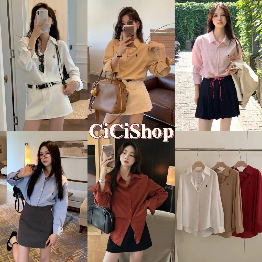 Cicishop(3340) เสื้อเชิ้ต ผ้าคอตตอล ปักลายด้านหน้า ทรงโอเวอร์ไซส์ หน้าสั้นหลังยาว