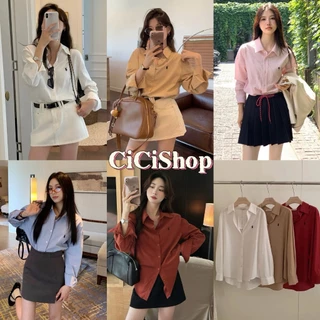 Cicishop(3340) เสื้อเชิ้ต ผ้าคอตตอล ปักลายด้านหน้า ทรงโอเวอร์ไซส์ หน้าสั้นหลังยาว