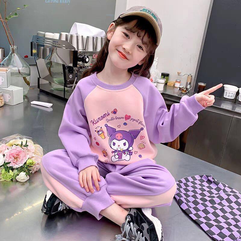 (**พร้อมส่งจากในไทย**) NO.765 ชุดเซ็ทแขนยาว ม่วง-ชมพู คุโรมิ (เสื้อ+กางเกง)