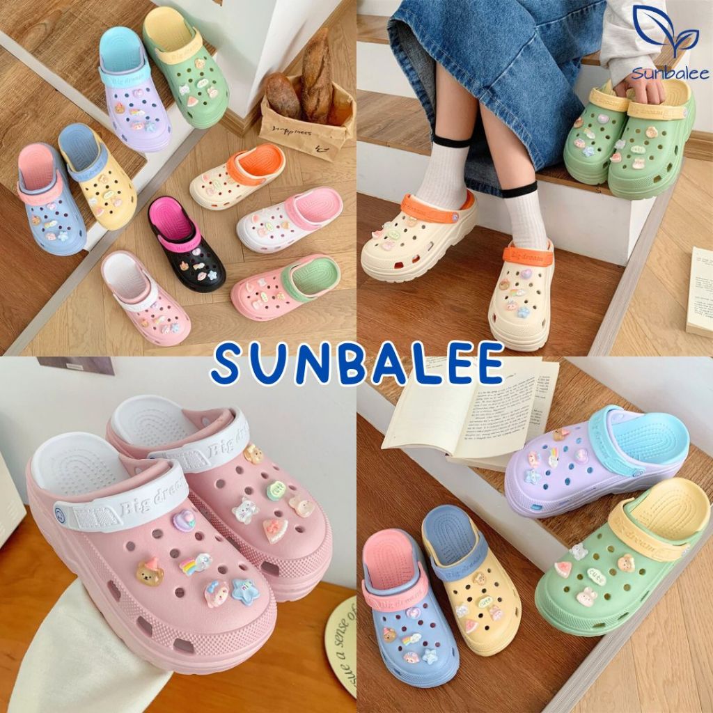 SUNBALEE H-13A-CUTE รองเท้าหัวโต แบบสวมรัดส้น แถมลายการ์ตูน นิ่มใส่สบาย วัสดุ EVA พร้อมส่ง