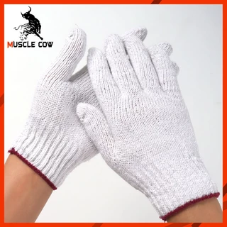 MUSCLE COW ถุงมือผ้าฝ้ายสีขาว/สีเทา 12 คู่ สำหรับงานช่างและเกษตร
