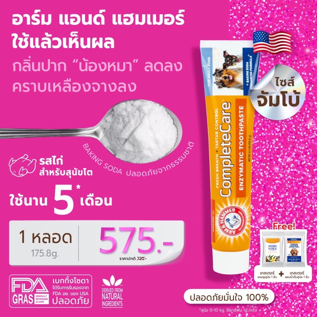 ออก Etax ได้ <แบรนด์แท้ USA> อาร์ม แอนด์ แฮมเมอร์ ยาสีฟันสุนัขโต รสไก่ จัมโบ้ไซส์ ใช้ได้นาน 5 ด. 175.8 ก.