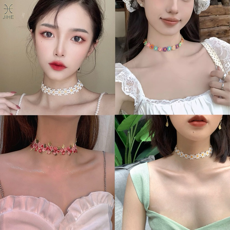 พร้อมส่งจากไทย โชคเกอร์ดอกเดซี่ โชคเกอร์ดอกไม้ สร้อยคอดอกไม้ งานแฮนด์เมดน่ารัก