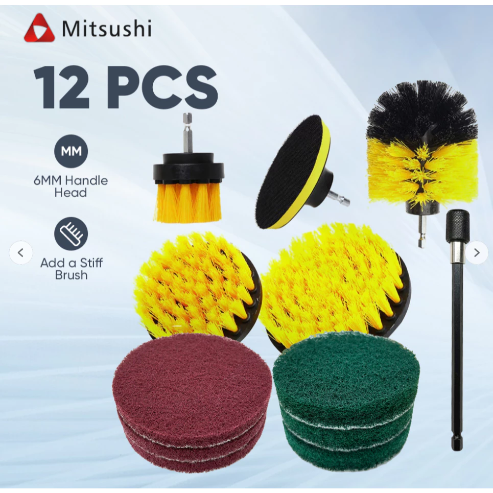 Mitsushi 3/12PCS ชุดหัวแปรง ชุดแปรงสว่านไฟฟ้ารถยนต์ แปรงขัดพื้น ชุดแปรงทำความสะอาดสว่าน สำหรับกระจกอ่างอาบน้ำ ยางรถยนต์