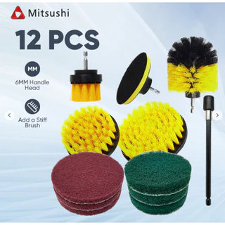 Mitsushi 3/12PCS ชุดหัวแปรง ชุดแปรงสว่านไฟฟ้ารถยนต์ แปรงขัดพื้น ชุดแปรงทำความสะอาดสว่าน สำหรับกระจกอ่างอาบน้ำ ยางรถยนต์
