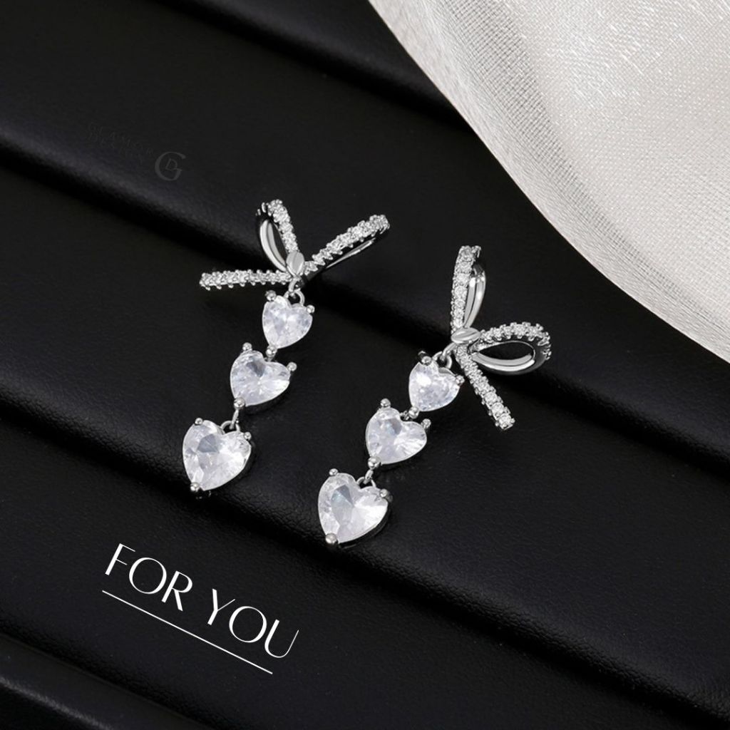 GLAMOR✨ต่างหูยาว For You ต่างหูเงิน ต่างหูโบว์ ต่างหูรูปหัวใจ ต่างหูแฟชั่น ต่างหูเท่ๆ ต่างหูเพชร