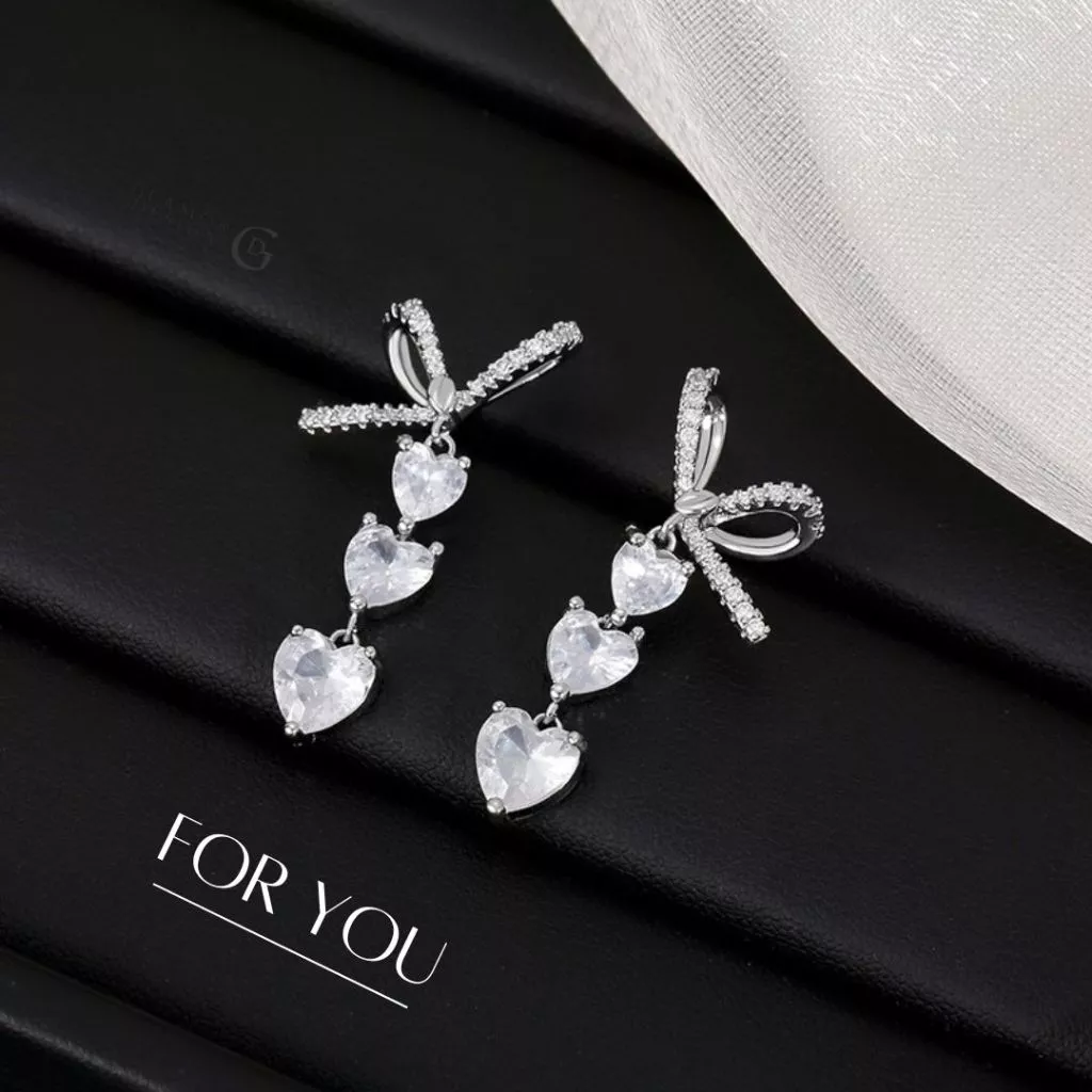 GLAMOR✨ต่างหูยาว For You ต่างหูเงิน ต่างหูโบว์ ต่างหูรูปหัวใจ ต่างหูแฟชั่น ต่างหูเท่ๆ ต่างหูเพชร