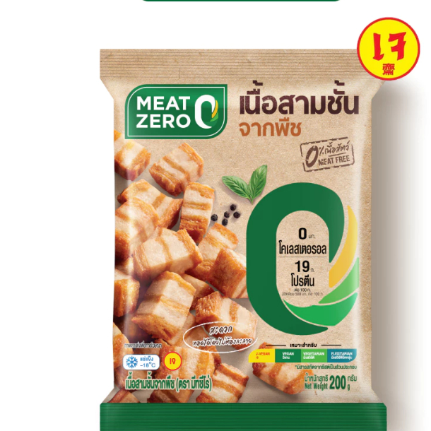 เนื้อสามชั้นจากพืช (หมูกรอบจากพืช) Meat Zero Plant-Based ขนาด 200 กรัม (แช่แข็ง)