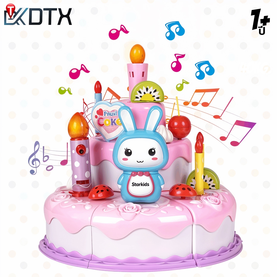 DTXbabyshop ชุดเค้ก 3ชั้น เป่าเทียนได้ หั่นเค้กได้ ของเล่นเด็ก 1เซต/38ชิ้น ตกแต่งหน้าเค้กได้ มีไฟ มีเสียงเพลง