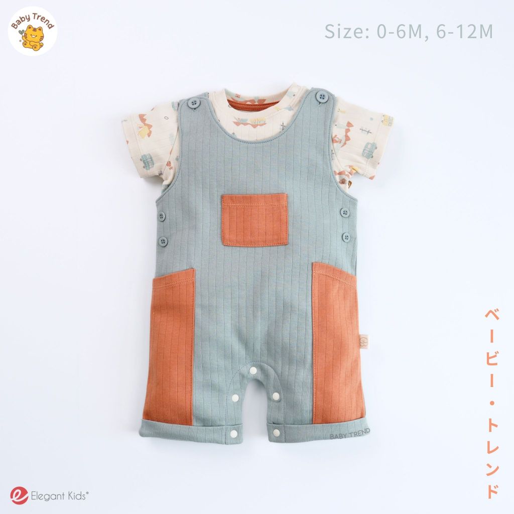 Elegant Kids ชุดลูกชาย 0-18 เดือน ชุดเอี๊ยม แขนสั้น ลายแคมป์ปิ้ง-เขียว