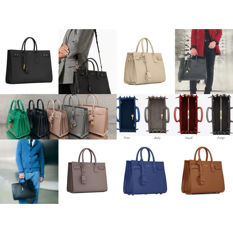 แบรนด์ใหม่ 100% ของแท้ SAINT LAURENT / YSL Sac de Jour ปั๊มร้อนโลโก้ทอง Lockhead จี้หนังเรียบไหล่เดียวกระเป๋าสะพาย
