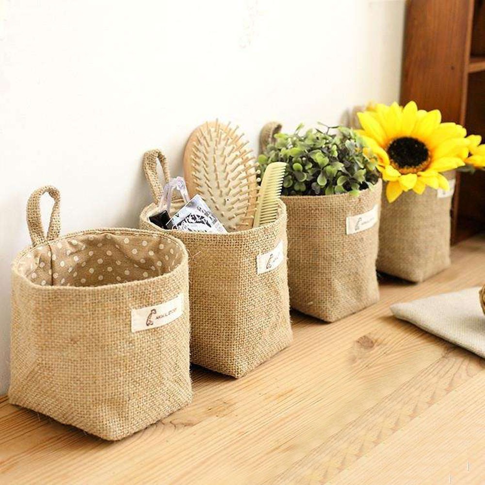 ShopAt.Two[BG-915] ถุงผ้าป่าน ผ้าลินิน ตะกร้าใส่ของ สไตล์มินิมอล