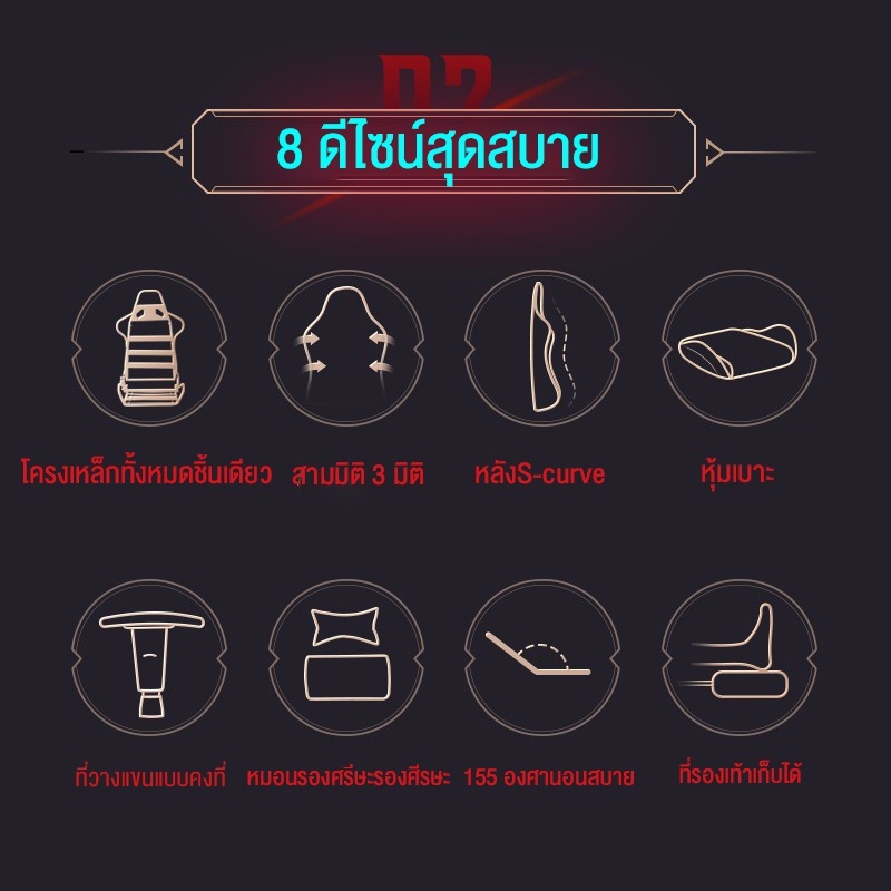 GamingChair เก้าอี้เกมมิ่ง เก้าอี้คอม สั่งซื้อ ฟรีหมอนคู่ e-sports เพื่อปกป้องกระดูกสันหลังส่วนเอวและปากมดลูก รูปที่ 3