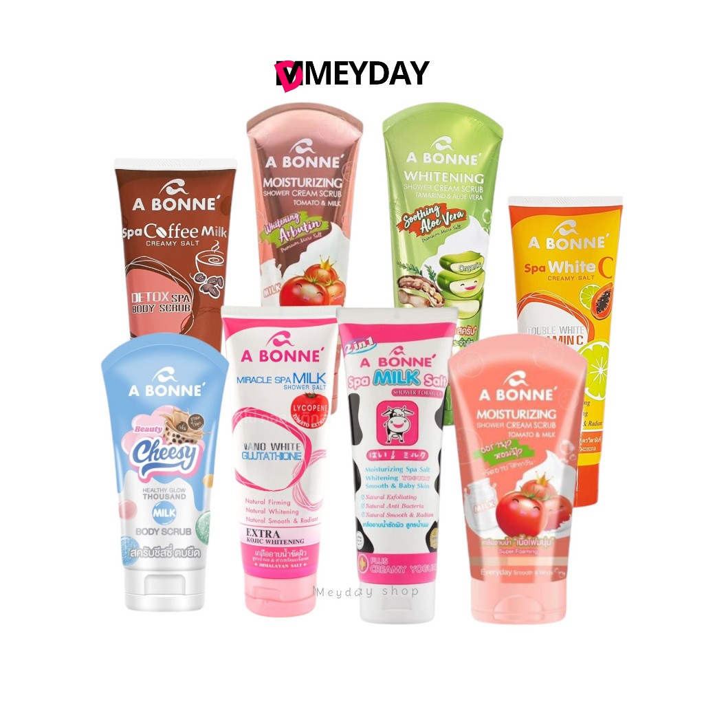 ( แบบหลอด ) A Bonne Spa Salt Shower Cream เอ บอนเน่ ชาวเวอร์ครีม บอดี้ สครับ  มีมาให้เลือก 8 สูตร