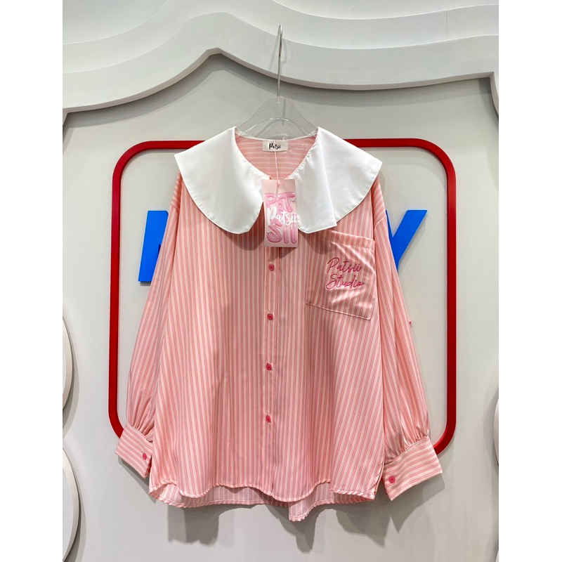 Candy Shirt เสื้อเชิ้ตแขนยาว เสื้อคอบัว ใส่ทำงาน oversize