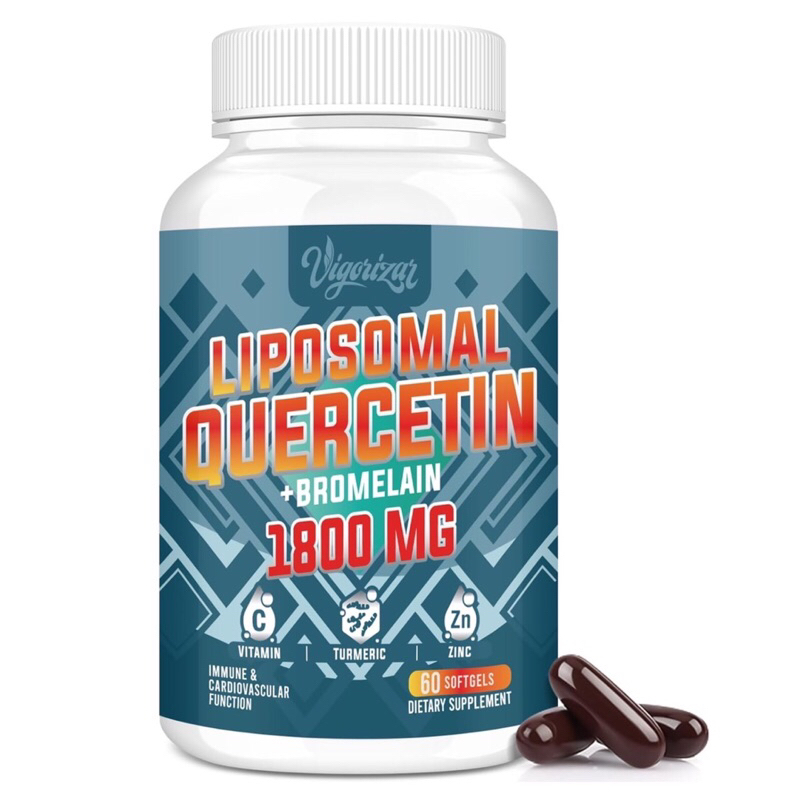 (Vigorizar)LIPOSOMAL QUERCETIN➕BROMELAIN 1800 MG - เพื่อสร้างภูมิคุ้มกัน & ระบบทางเดินหายใจ(60 ซอฟ์ทเจล)นำเข้าจากอเมริกา