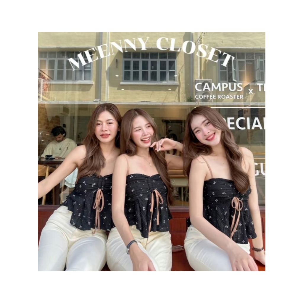 DI เสื้อสายเดี่ยวรูดหน้าโบว์ ป้ายMeenny closet