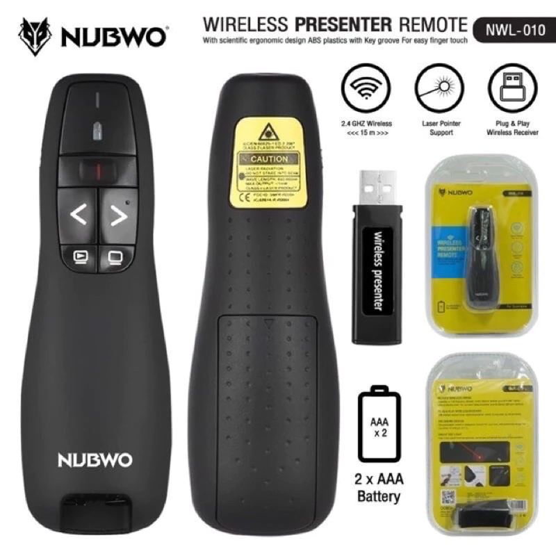 NUBWO NWL-12 / NWL-010  Laser Pointer (รีโมทพ้อยเตอร์) 2.4 GHz เชื่อมไกล 100 m.