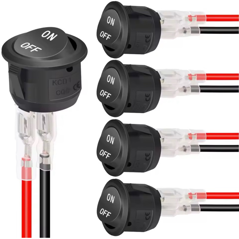 1ชิ้นสายสวิตช์เปิด/ปิดแบบกลมสวิตช์แบบมินิ saklar TOGGLE ปุ่มกด2ขา SPST สวิตช์12V 24V 20มม. พร้อมสายไฟสำหรับรถยนต์เรือ RV