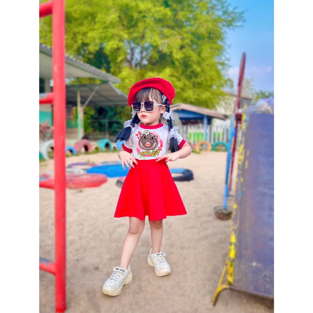 พร้อมส่ง!! ชุดเด็ก หมูเด้ง ชุดเด็กหญิง ชุดลำลอง เสื้อครอปผ้าคอตตอล
